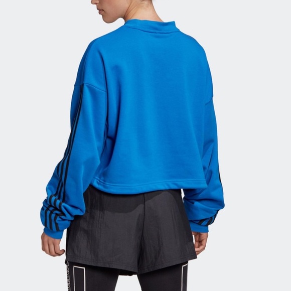 Adidas Oversized Crop sweater cinch waist Blue M - Picture 3 of 14